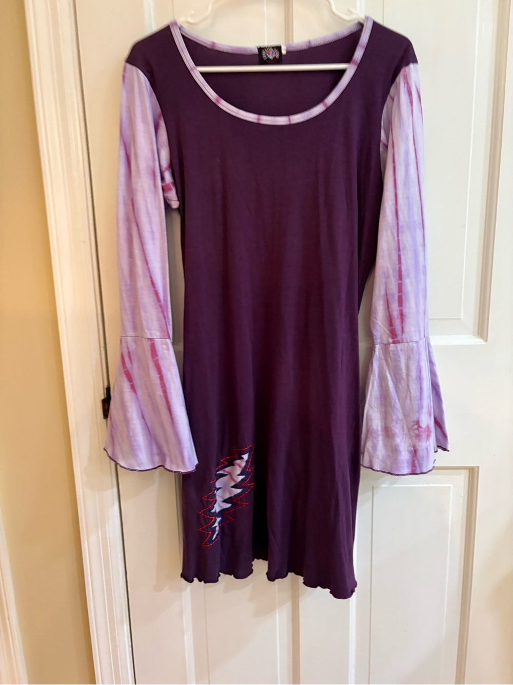 Grateful Dead Purple A-Line Dress with Lavender Tie-Dye Bell Sleeves